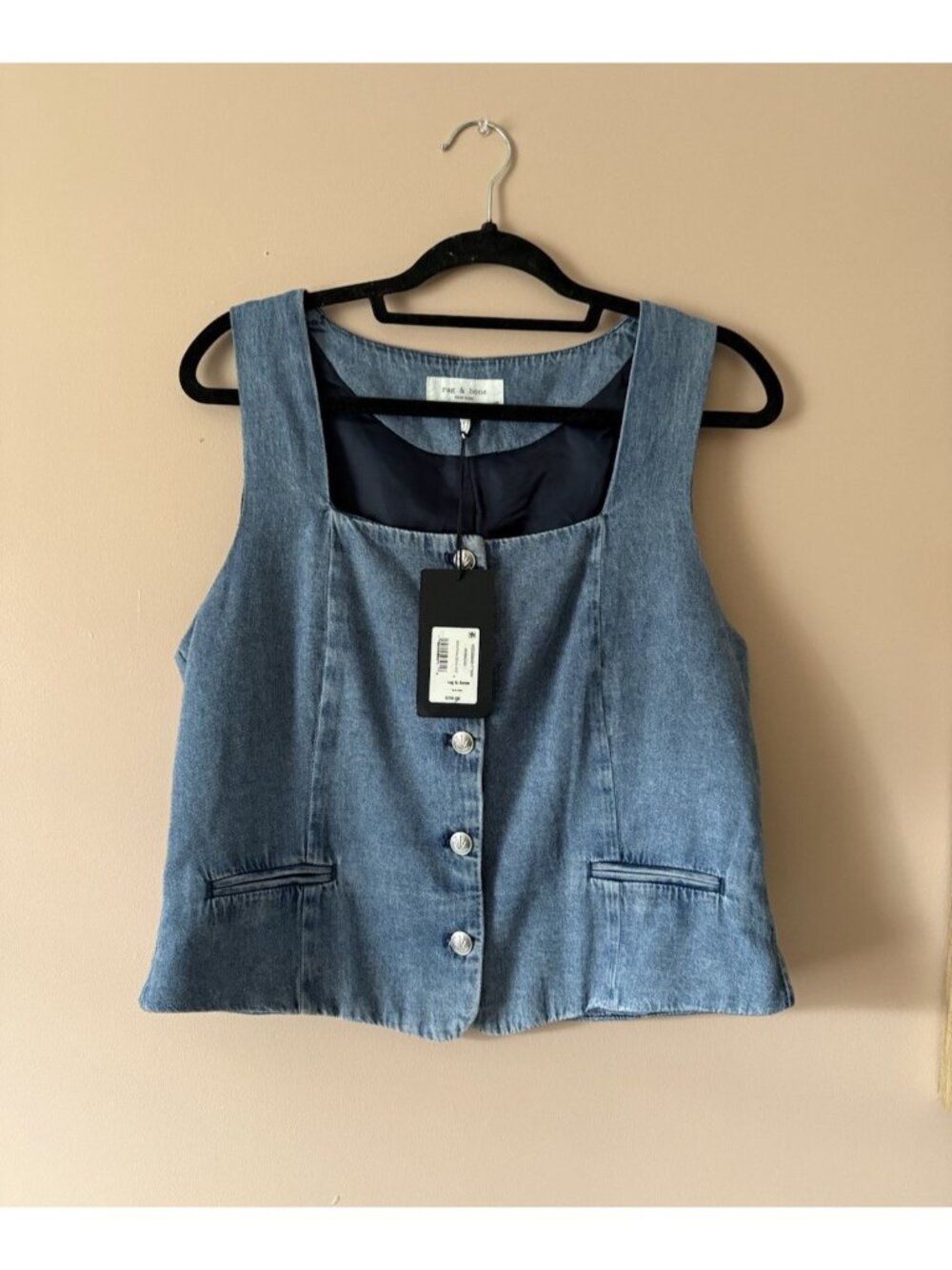 Rag & Bone Seraphina Denim Vest Square Neckline Button Front Winwood NWT L